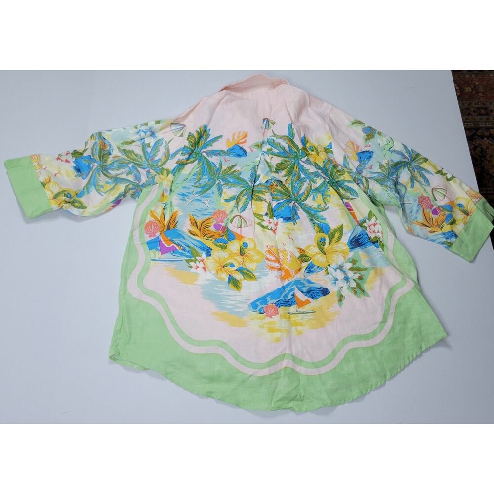CYNTHIA ROWLEY Women's Linen Rayon 3/4 Sleeve Blouse Floral Beach Aloha Sze 1X - Picture 4 of 7
